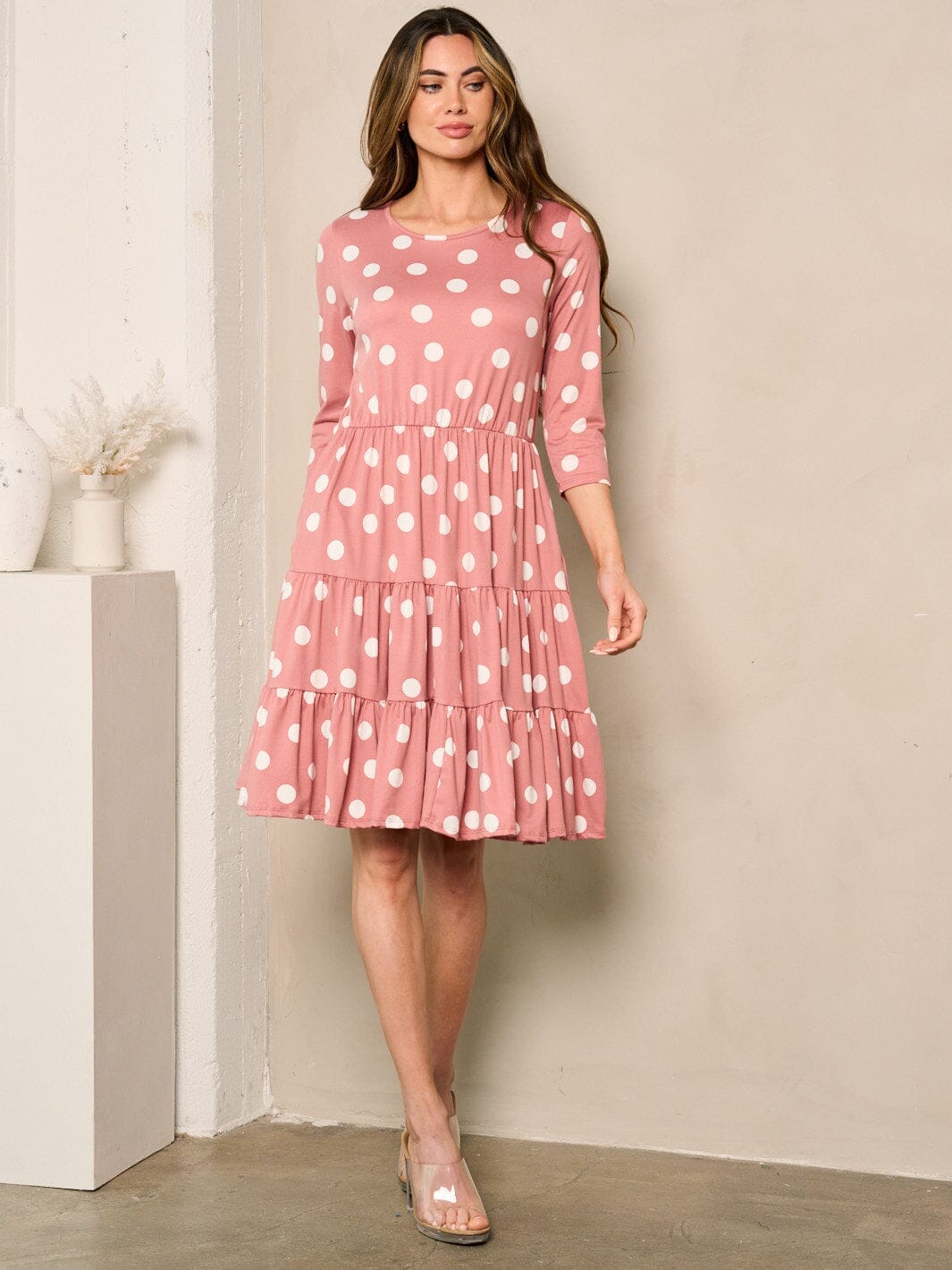 WOMEN'S 3/4 SLEEVES POCKETS POLKA DOTS MINI DRESS