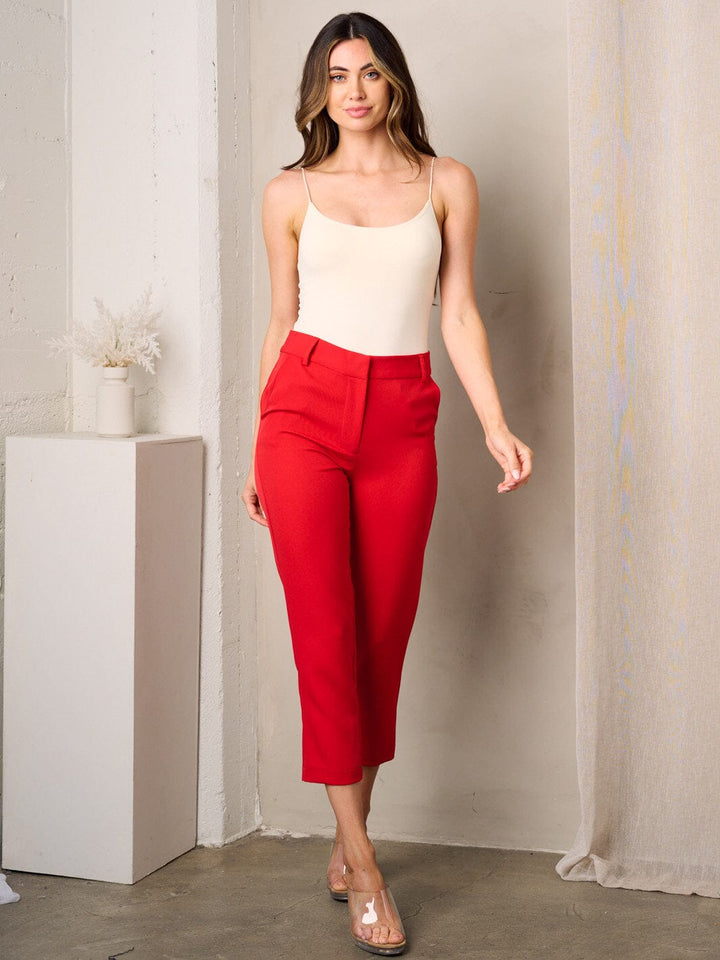 WOMEN'S BUTTON CLOSURE POCKETS CROP PANTS