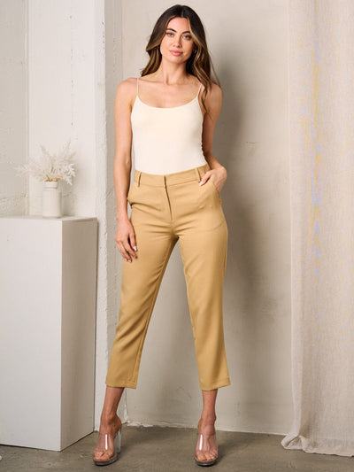 WOMEN'S BUTTON CLOSURE POCKETS CROP PANTS