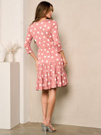 WOMEN'S 3/4 SLEEVES POCKETS POLKA DOTS MINI DRESS