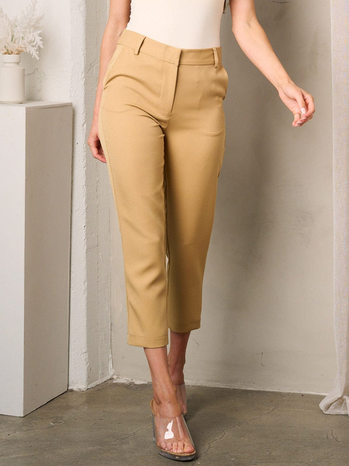 WOMEN'S BUTTON CLOSURE POCKETS CROP PANTS