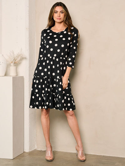 WOMEN'S 3/4 SLEEVES POCKETS POLKA DOTS MINI DRESS