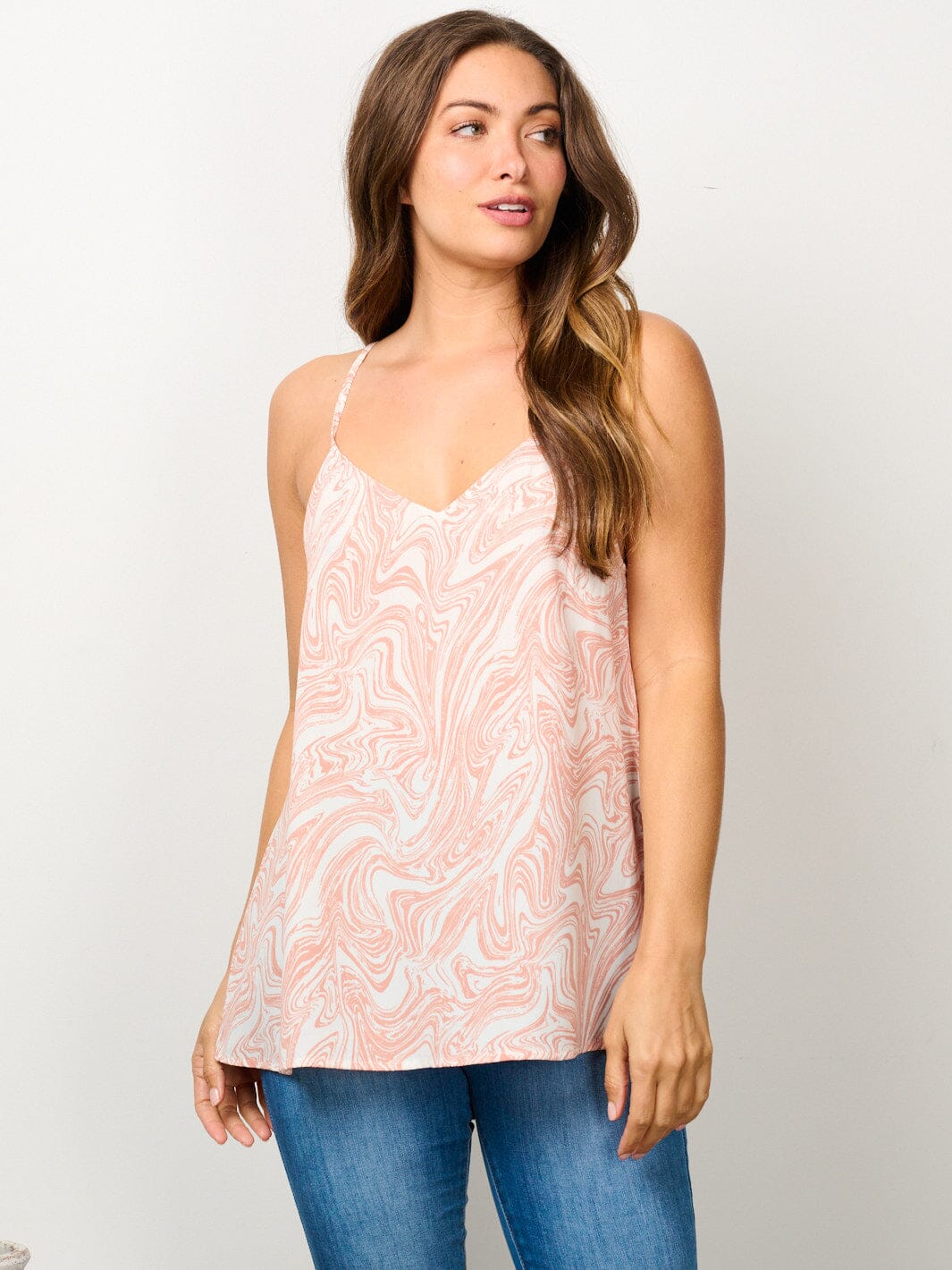 WOMEN'S SLEEVELESS OPEN BACK PRINTED TANK TOP