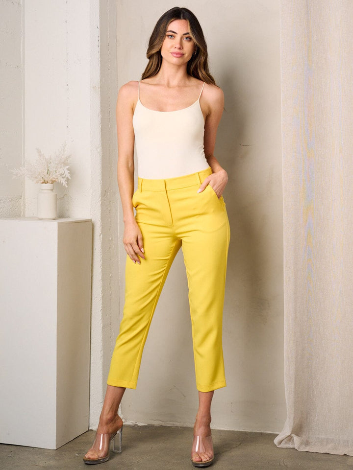 WOMEN'S BUTTON CLOSURE POCKETS CROP PANTS