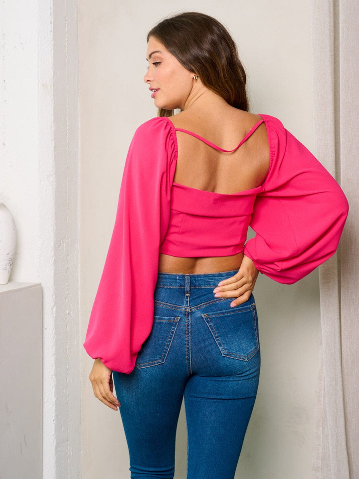 WOMEN'S LONG SLEEVES FRONT TIE CROP TOP