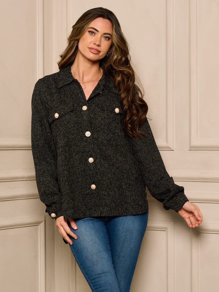 WOMEN'S LONG SLEEVE BUTTON UP WASHED BLOUSE TOP