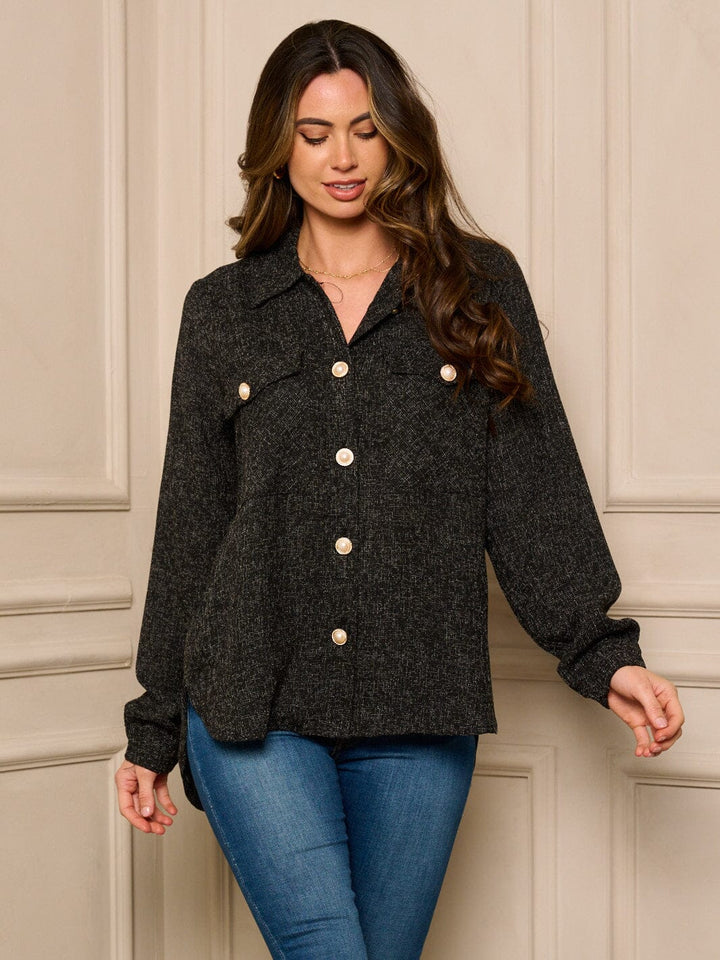 WOMEN'S LONG SLEEVE BUTTON UP WASHED BLOUSE TOP