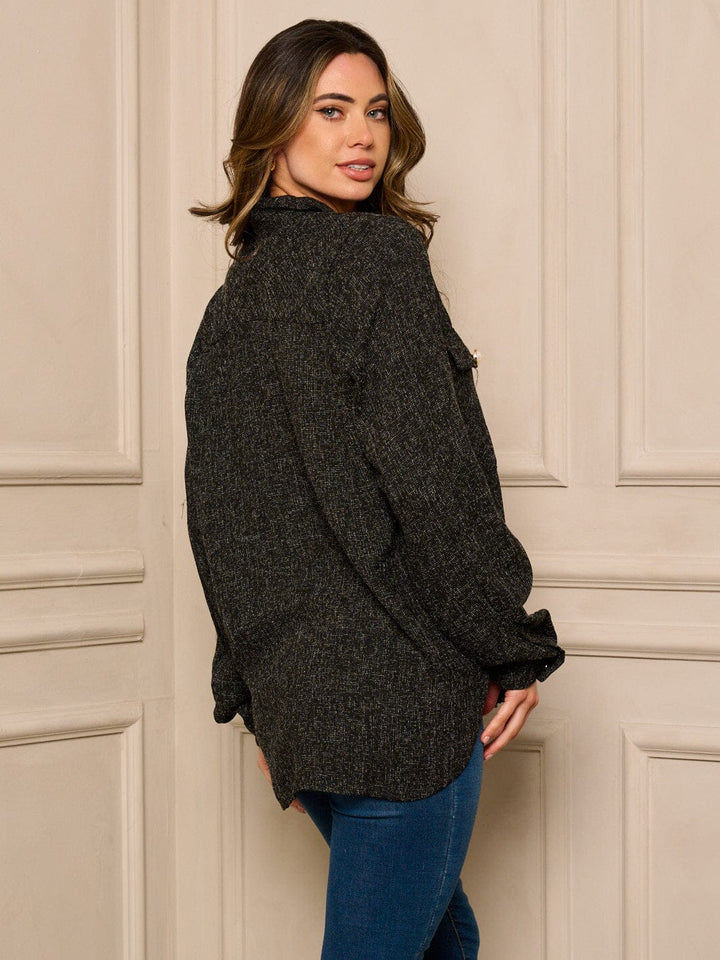 WOMEN'S LONG SLEEVE BUTTON UP WASHED BLOUSE TOP