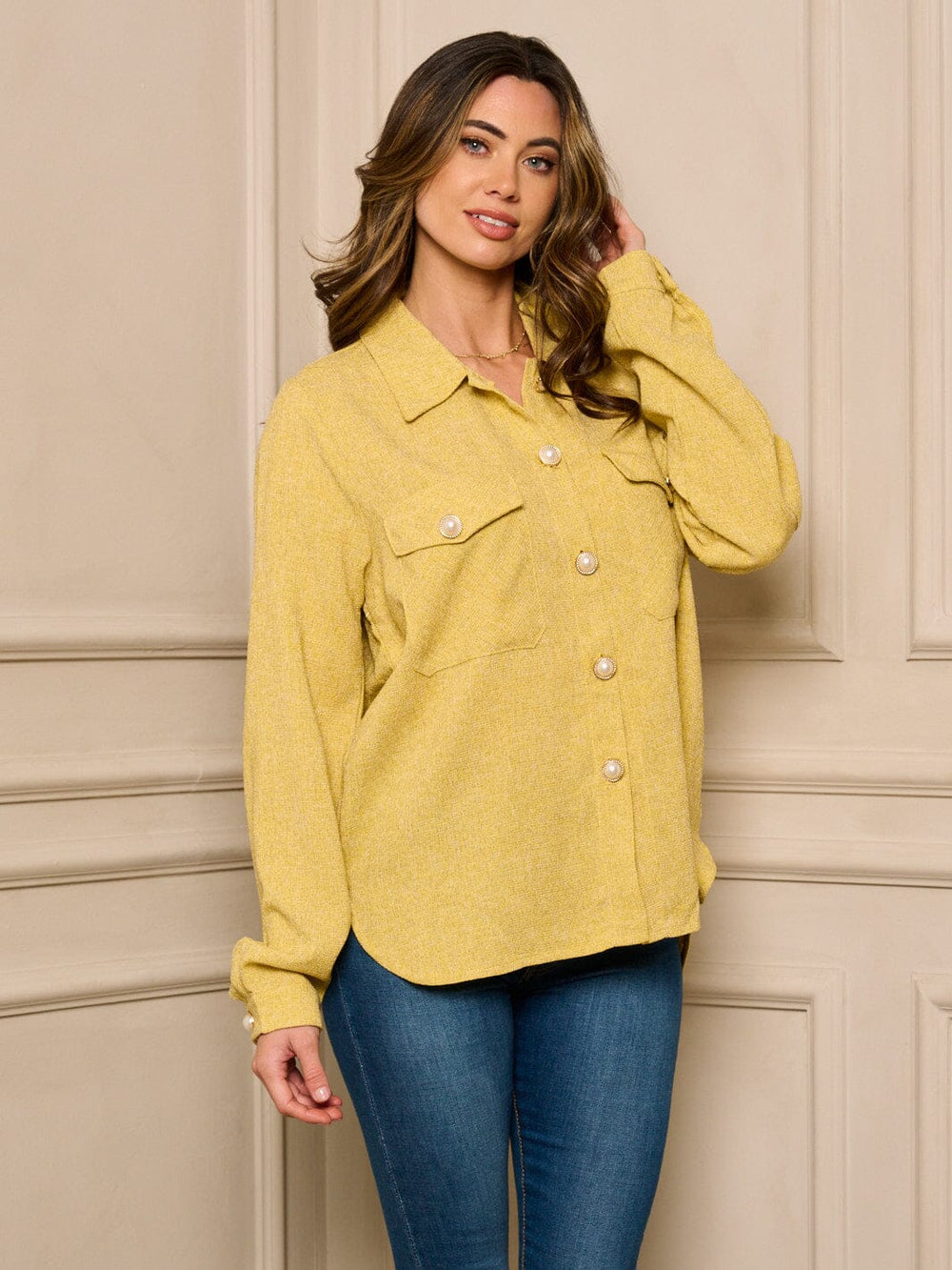 WOMEN'S LONG SLEEVE BUTTON UP WASHED BLOUSE TOP