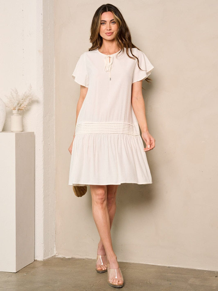 WOMEN'S SHORT SLEEVE RUFFLE BOTTOM HEM DETAILED MINI DRESS