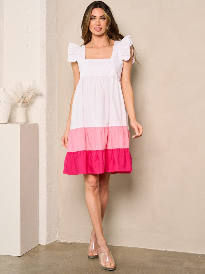 WOMEN'S SLEEVELESS TIERED COLORBLOCK TUNIC MINI DRESS