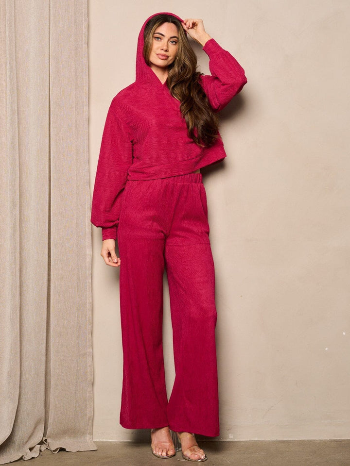 WOMEN'S LONG SLEEVE HOODIE TOP & WIDE SLIT LEG PANTS 2PC. SET