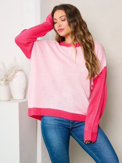 WOMEN'S LONG SLEEVES COLORBLOCK LOOSE FIT SWEATER