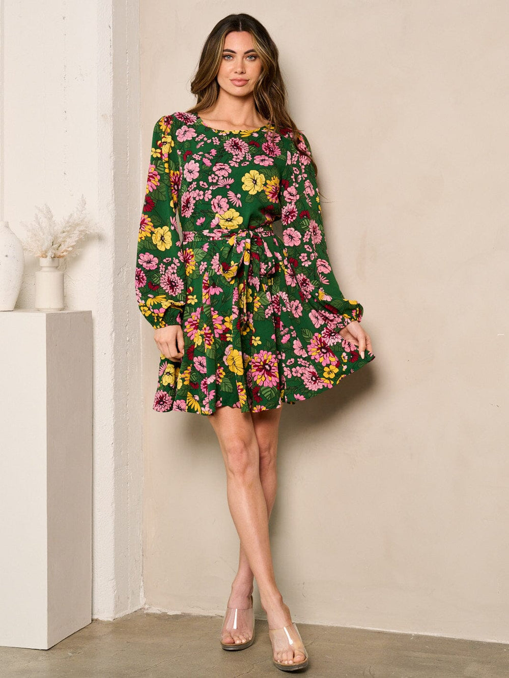 WOMEN'S LONG SLEEVES FLORAL MINI DRESS