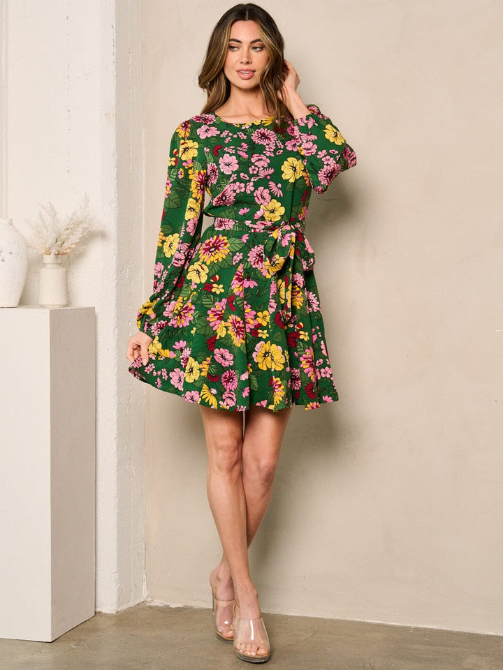 WOMEN'S LONG SLEEVES FLORAL MINI DRESS