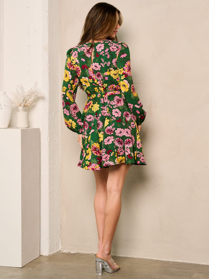 WOMEN'S LONG SLEEVES FLORAL MINI DRESS