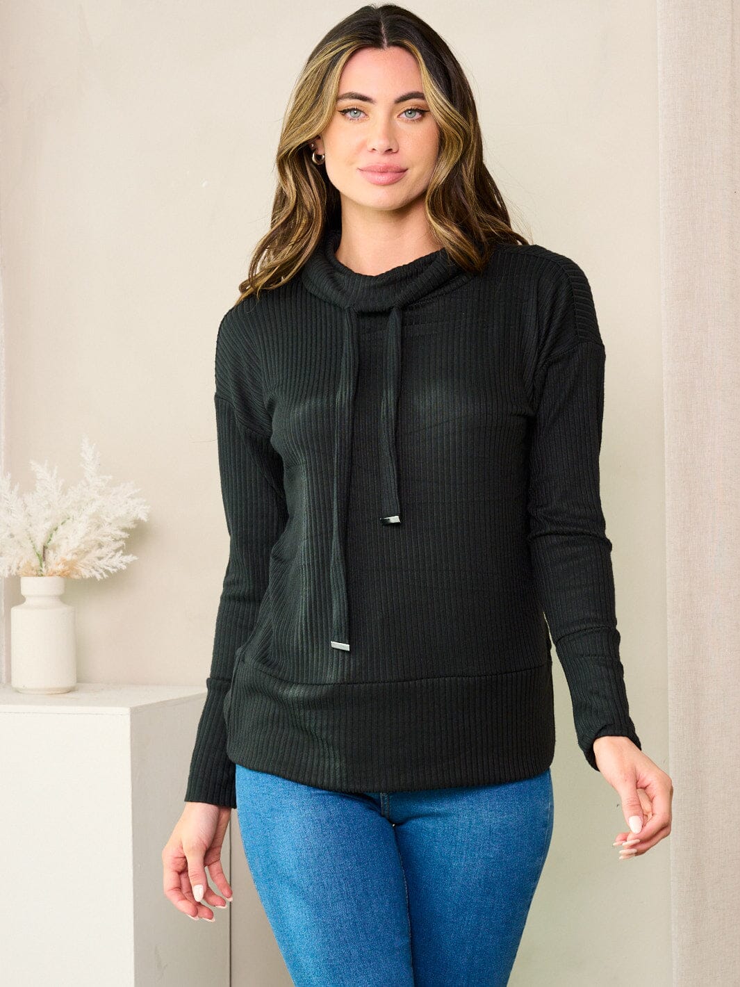 WOMEN'S LONG SLEEVE TURTLE NECK RIBBED TOP