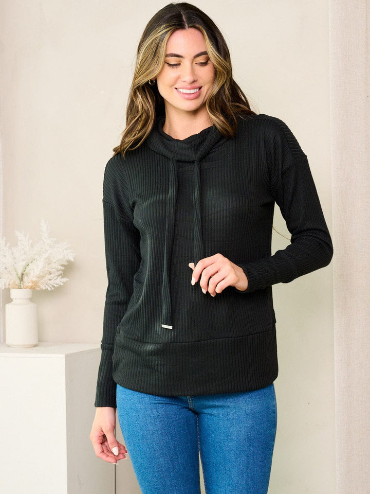 WOMEN'S LONG SLEEVE TURTLE NECK RIBBED TOP