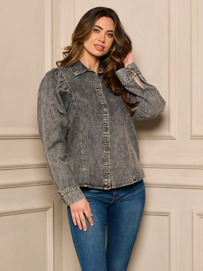 WOMEN'S LONG SLEEVE BUTTON UP WASHED BLOUSE TOP