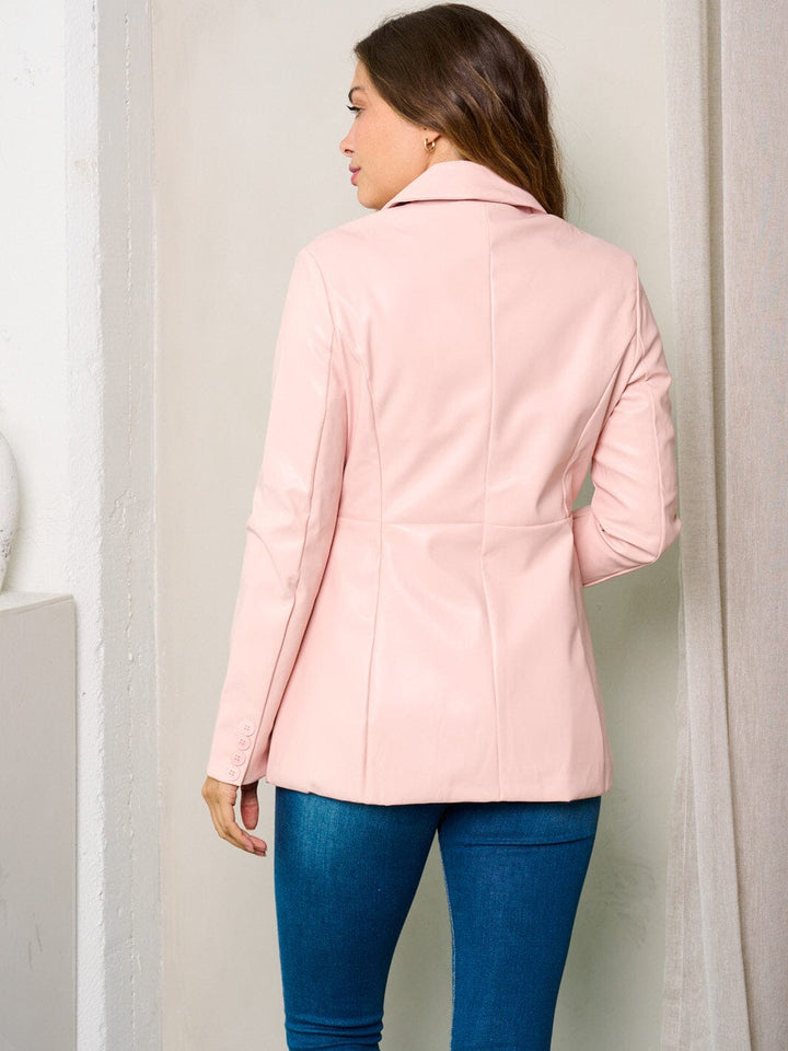 WOMEN'S LONG SLEEVES BUTTON UP PU PLEATHER JACKET