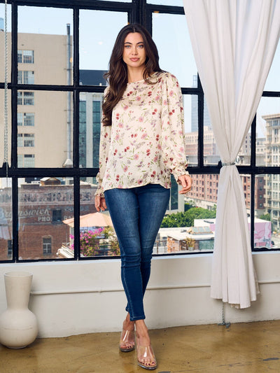 WOMEN'S LONG PUFF SLEEVE FLORAL TOP
