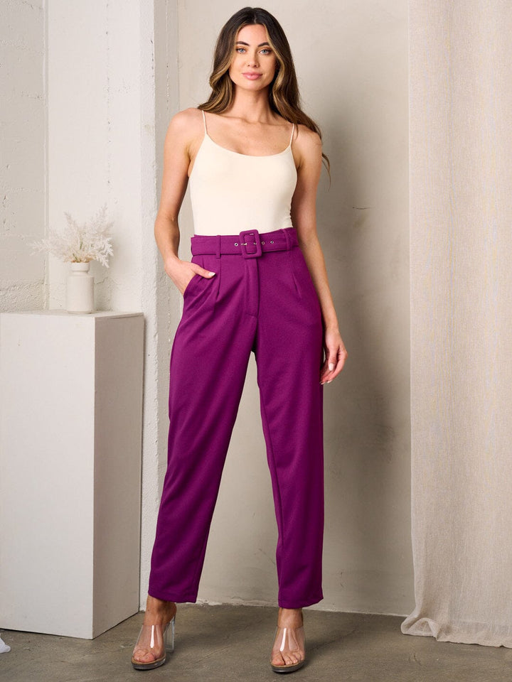 WOMEN'S WIDE LEG BELTED PANTS