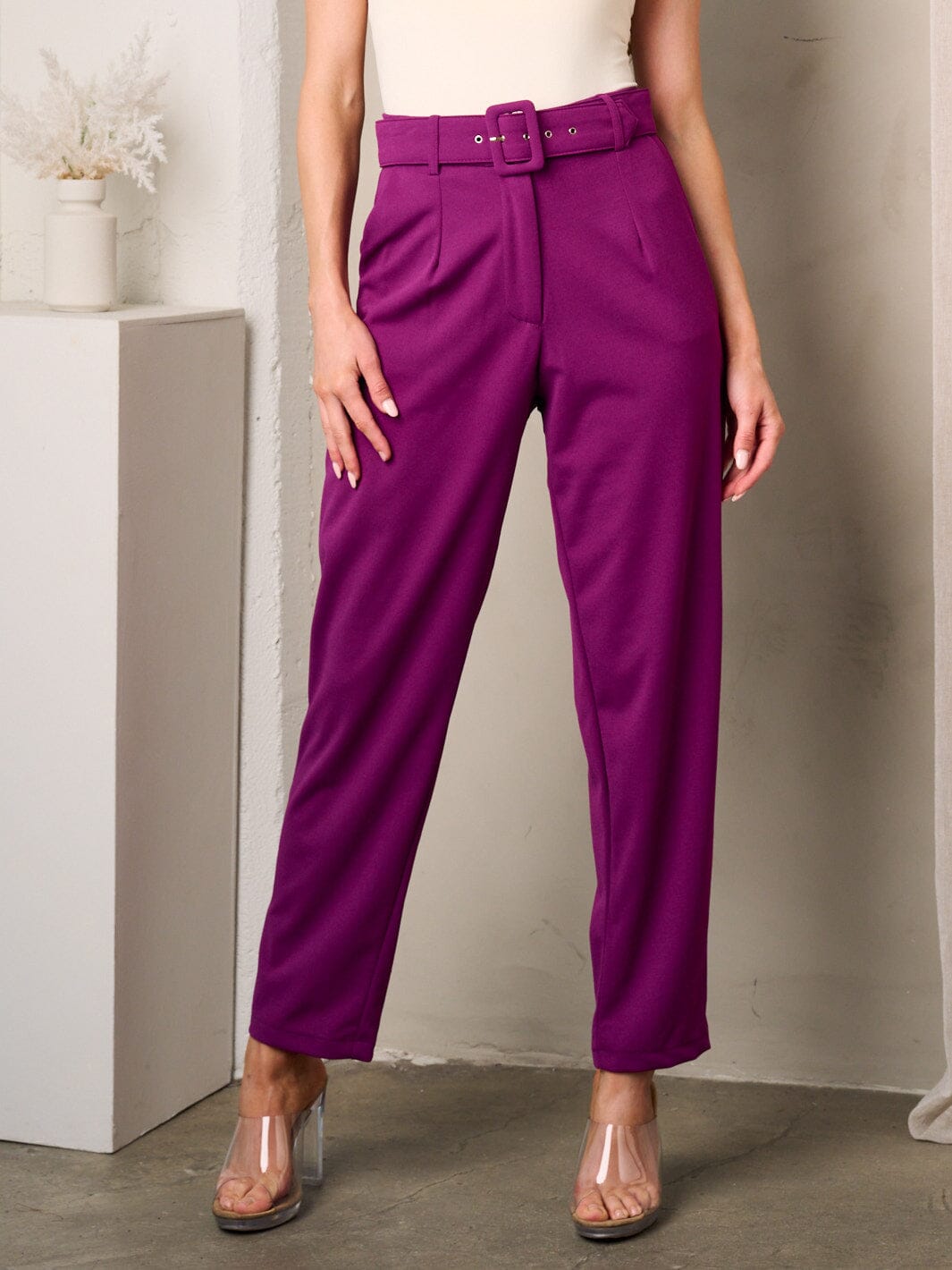 WOMEN'S WIDE LEG BELTED PANTS