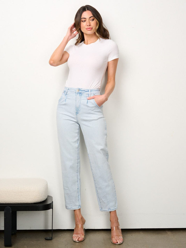 WOMEN'S BUTTON CLOSURE POCKETS WIDE LEG DENIM JEANS