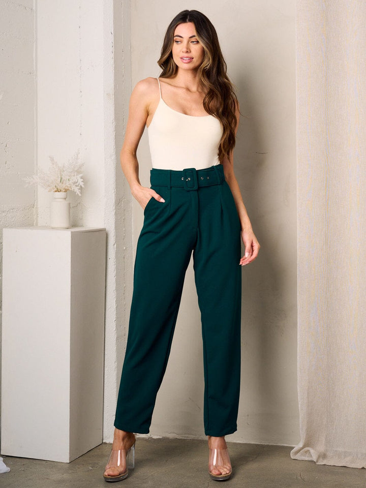 WOMEN'S WIDE LEG BELTED PANTS