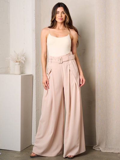 WOMEN'S WIDE LEG BELTED PANTS