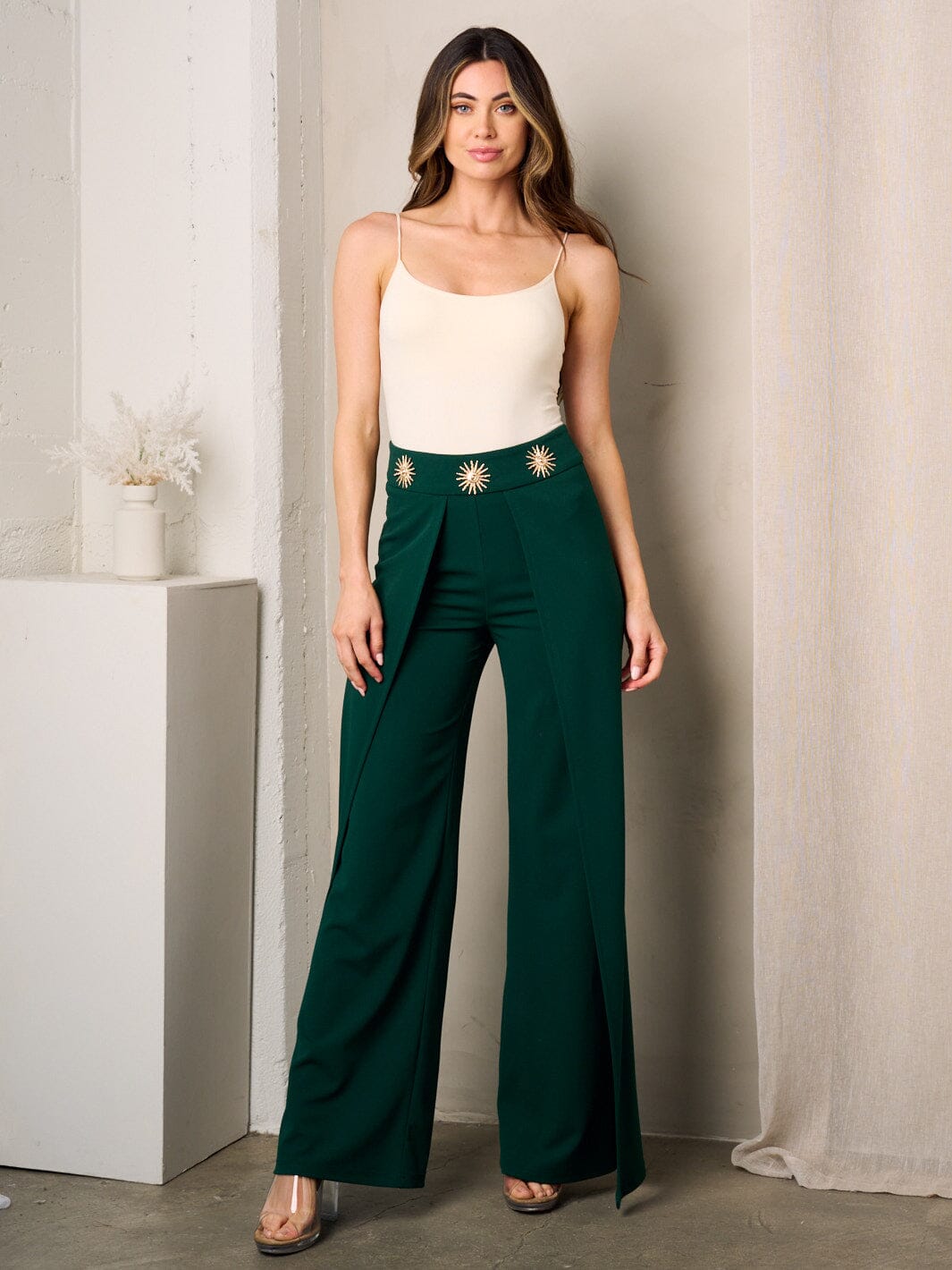 WOMEN'S WIDE LEG SUN DETAILED PANTS