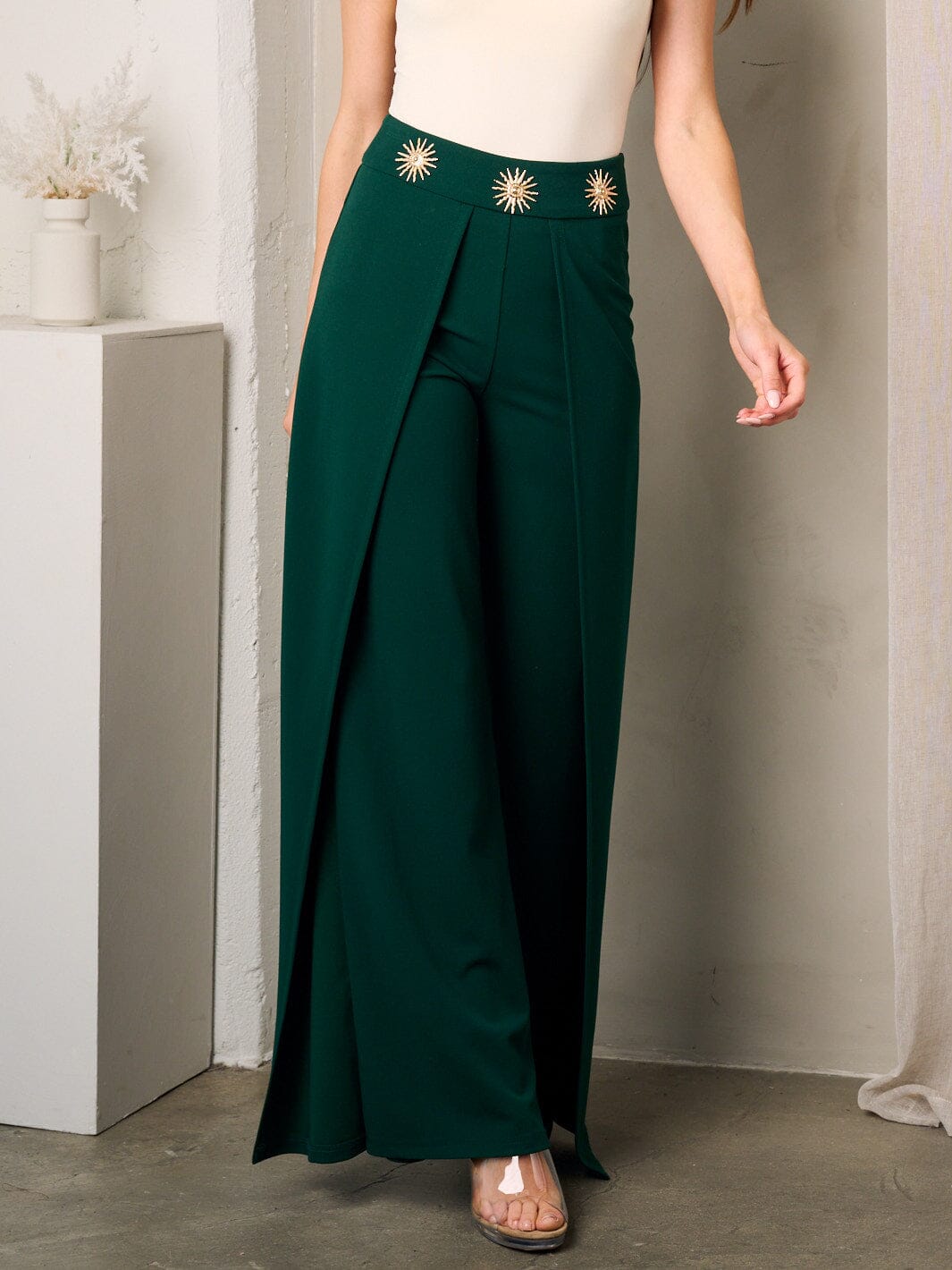 WOMEN'S WIDE LEG SUN DETAILED PANTS