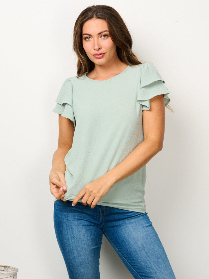 WOMEN'S SHORT RUFFLE SLEEVE SOLID BLOUSE TOP