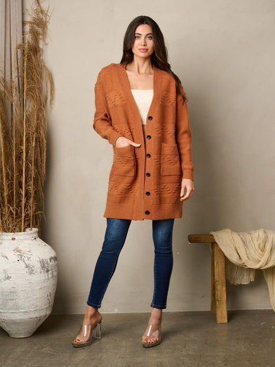 WOMEN'S LONG SLEEVE BUTTO UP FRONT POCKETS CARDIGAN