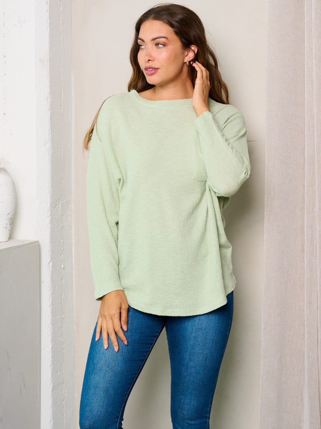 WOMEN'S LONG SLEEVES FRONT POCKET TUNIC TOP