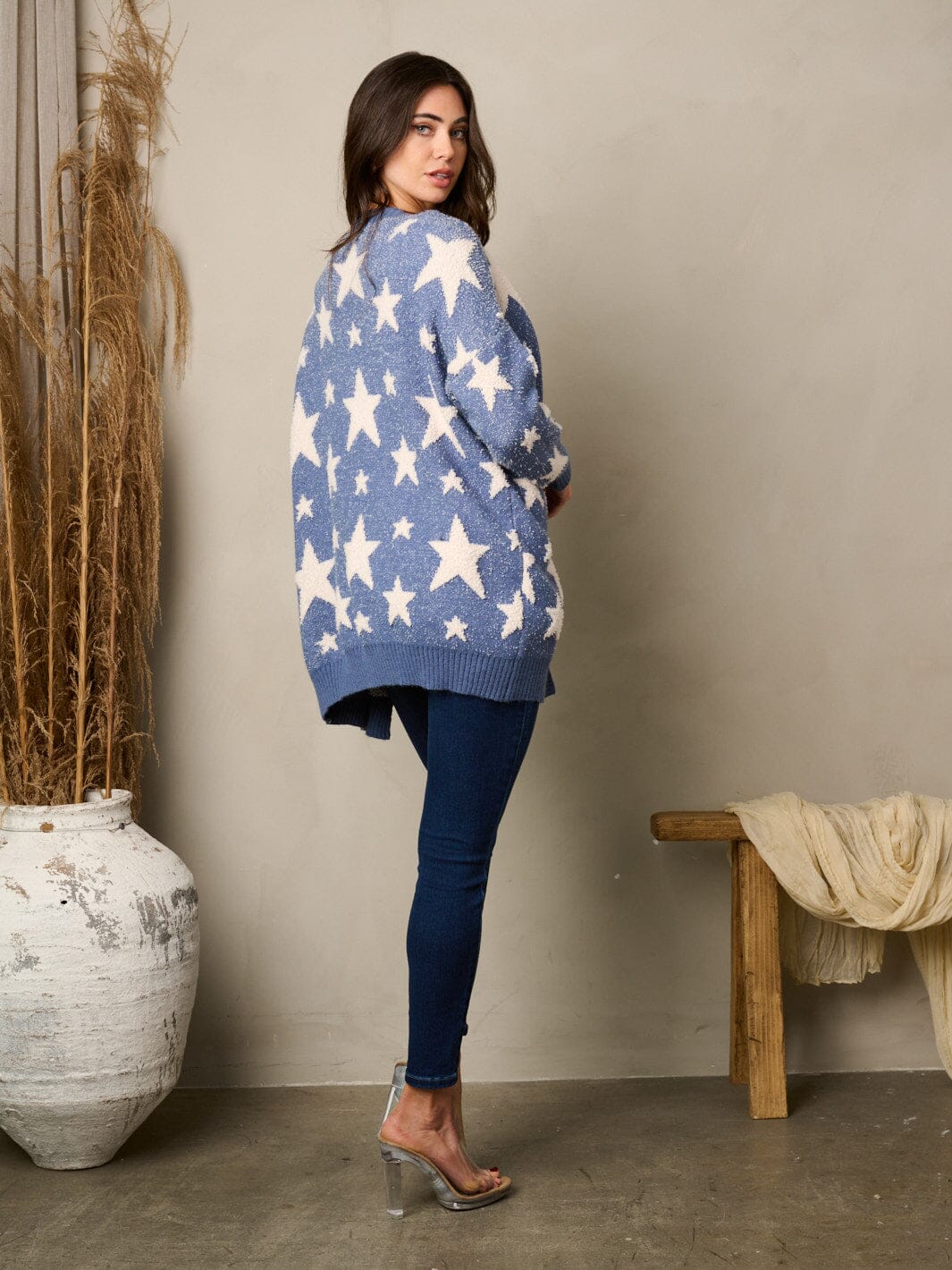 WOMEN'S LONG SLEEVE STARS PRINT CARDIGAN