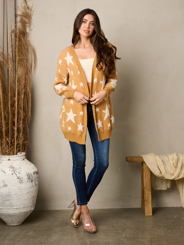 WOMEN'S LONG SLEEVE STARS PRINT CARDIGAN