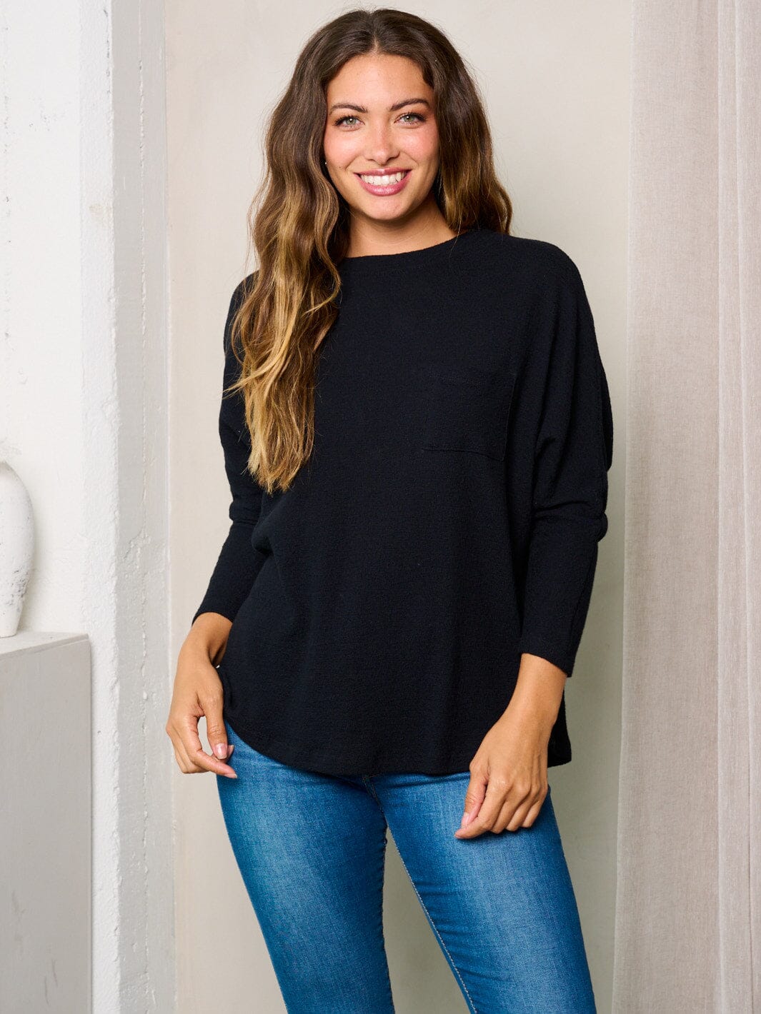 WOMEN'S LONG SLEEVES FRONT POCKET TUNIC TOP
