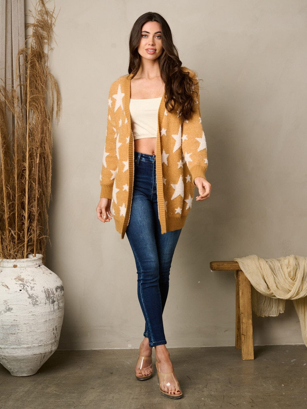 WOMEN'S LONG SLEEVE STARS PRINT CARDIGAN