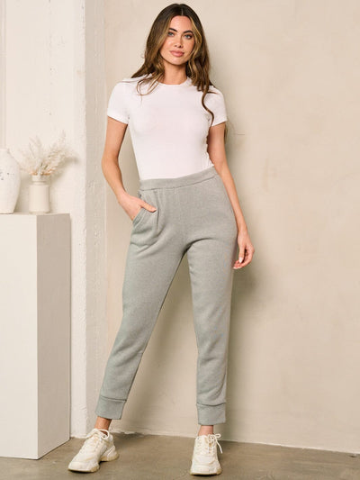 WOMEN'S SOLID POCKETS FLEECE PANTS