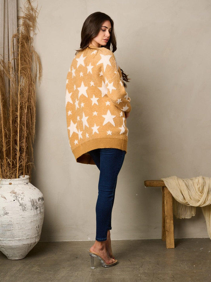 WOMEN'S LONG SLEEVE STARS PRINT CARDIGAN