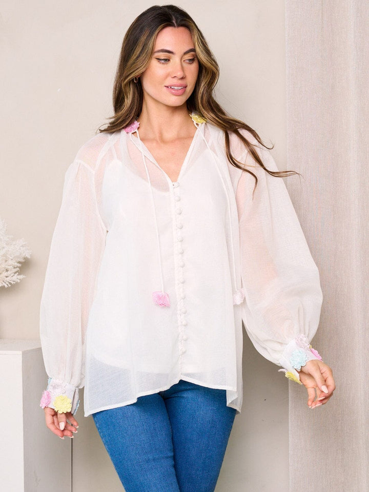 WOMEN'S LONG SLEEVE & TANK TOP FLOWER DETAILED BLOUSE TOP