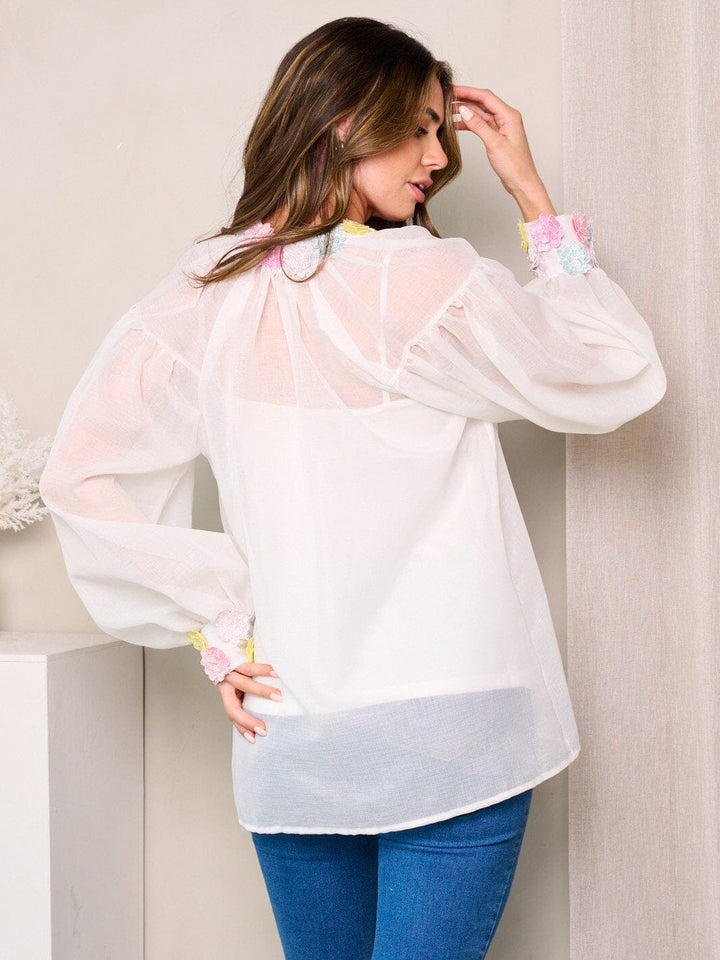 WOMEN'S LONG SLEEVE & TANK TOP FLOWER DETAILED BLOUSE TOP
