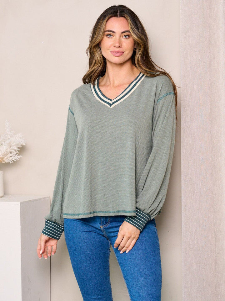 WOMEN'S LONG SLEEVES V-NECK TOP