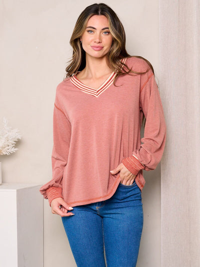 WOMEN'S LONG SLEEVES V-NECK TOP