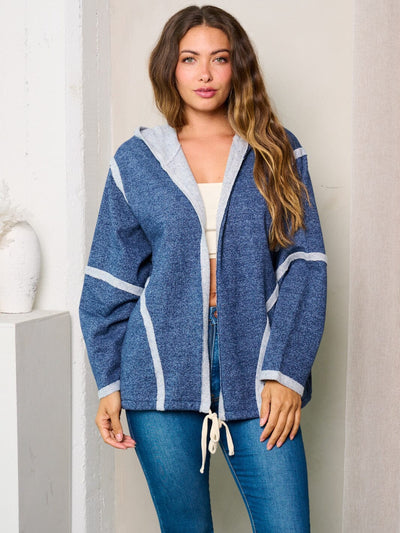 WOMEN'S LONG SLEEVE HOODED OPEN FRONT CARDIGAN