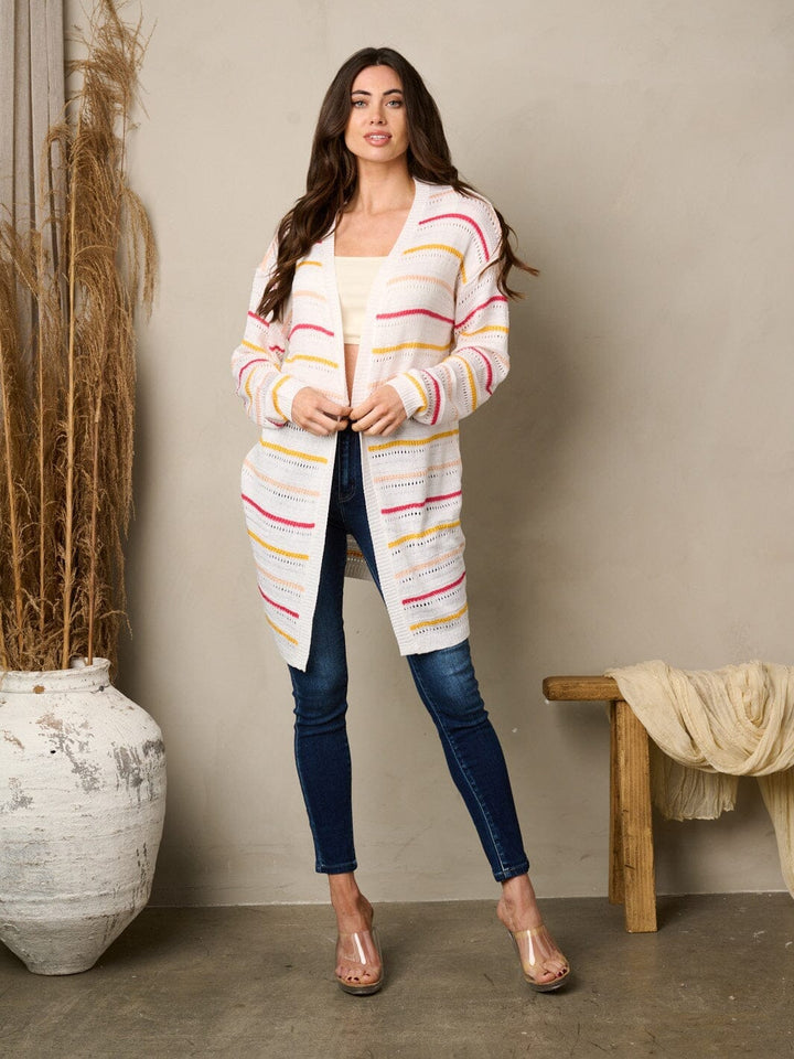 WOMEN'S LONG SLEEVE STRIPES OPEN FRONT CARDIGAN