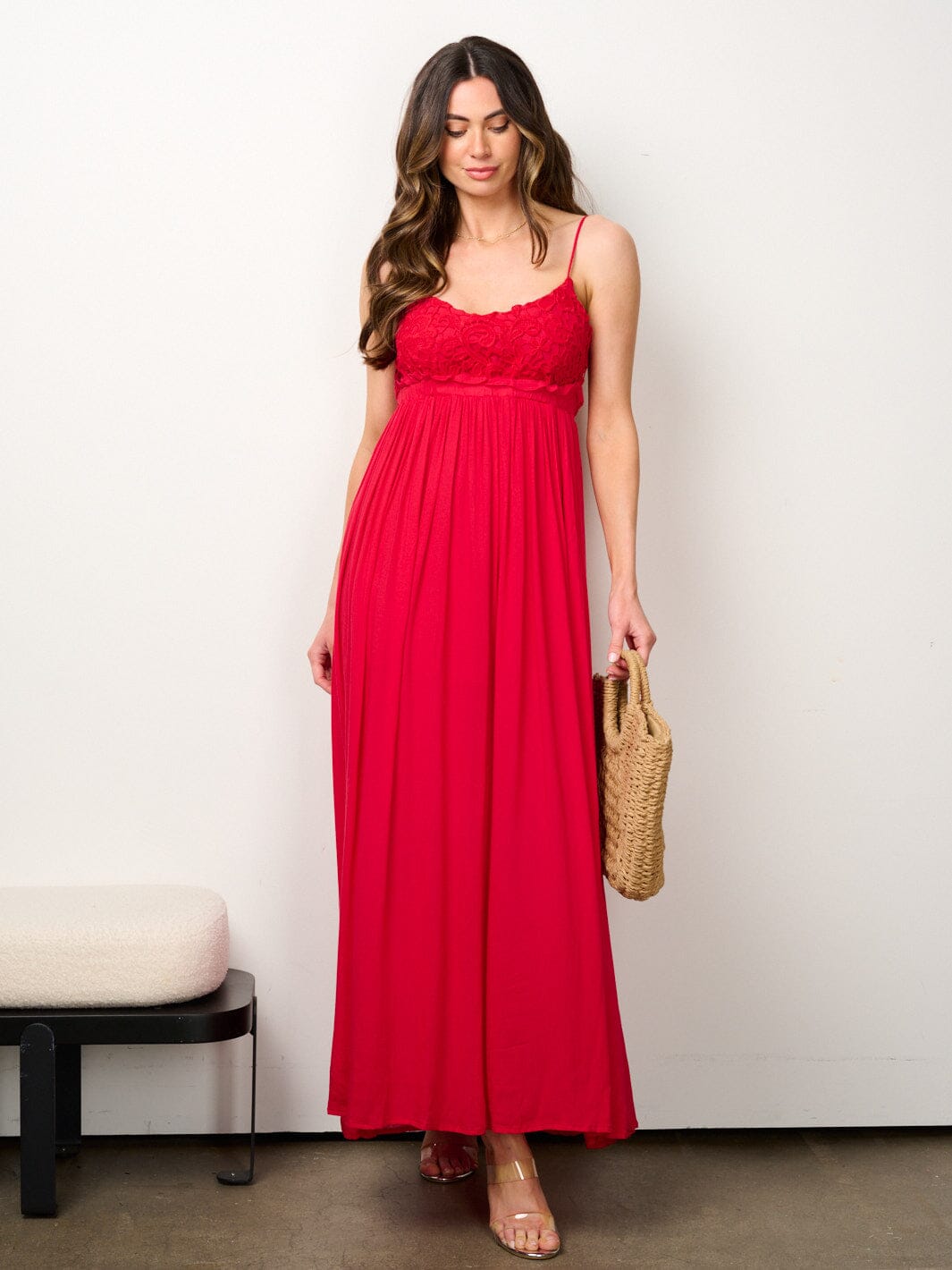 WOMEN'S SLEEVELESS V-NECK CROCHET DETAILED MAXI DRESS
