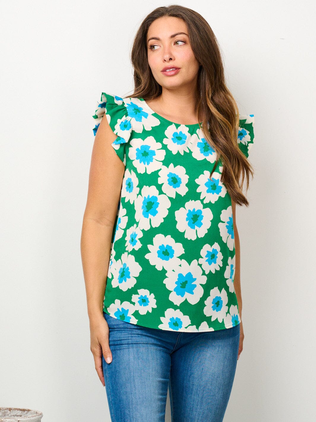 WOMEN'S RUFFLE SLEEVE FLORAL BLOUSE TOP