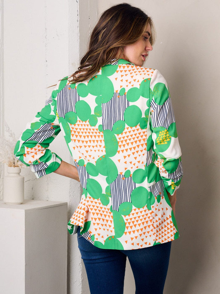 WOMEN'S 3/4 SLEEVE OPEN FRONT MULTI PRINT BLAZER